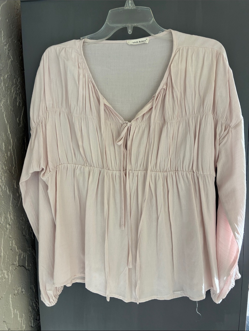 Nina K. Light Pink Peasant Blouse with Tie Front m. Will fit large too.